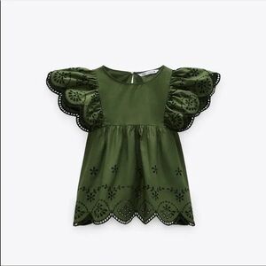 Zara Forest Green Eyelet Blouse